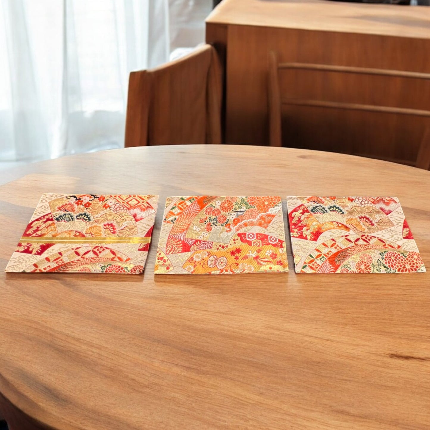 Red and Gold Table Mat Set with Elegant Japanese Patterns(003-TR)