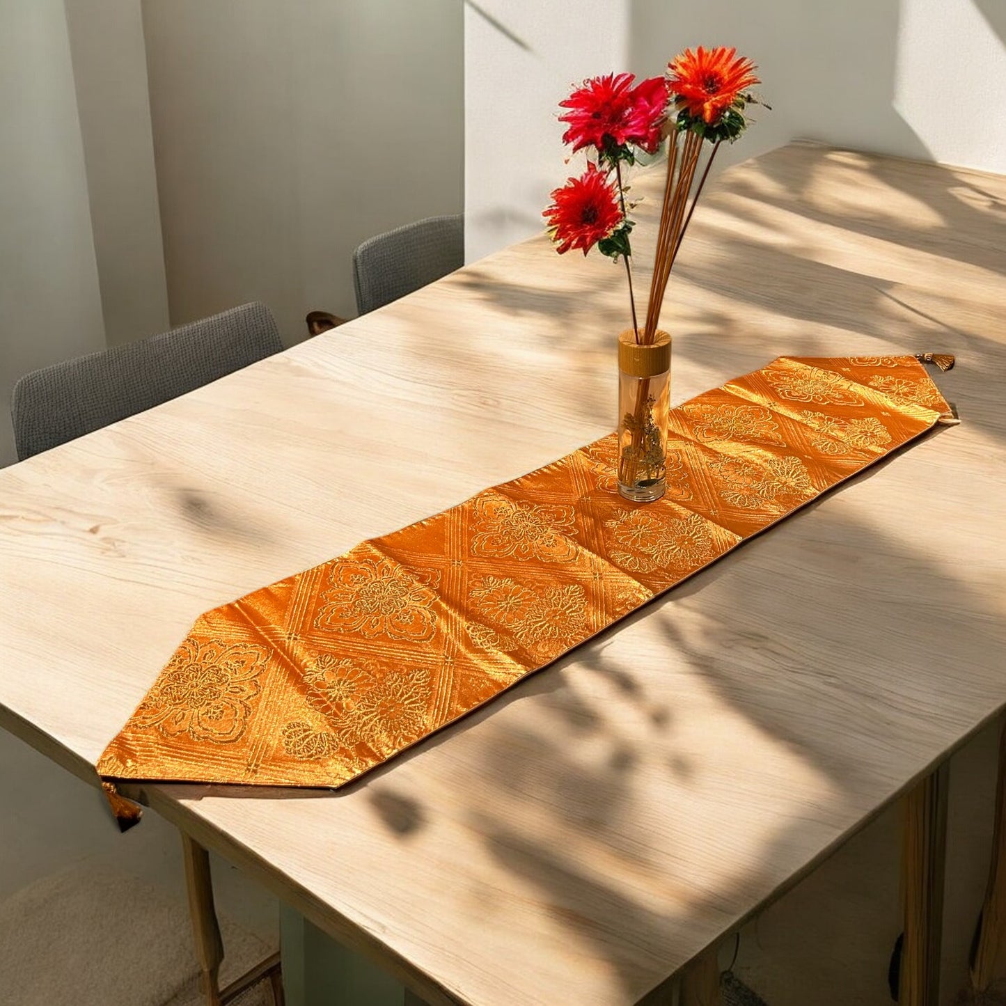 Luxurious Golden Table Runner with Traditional Patterns(005-TR)