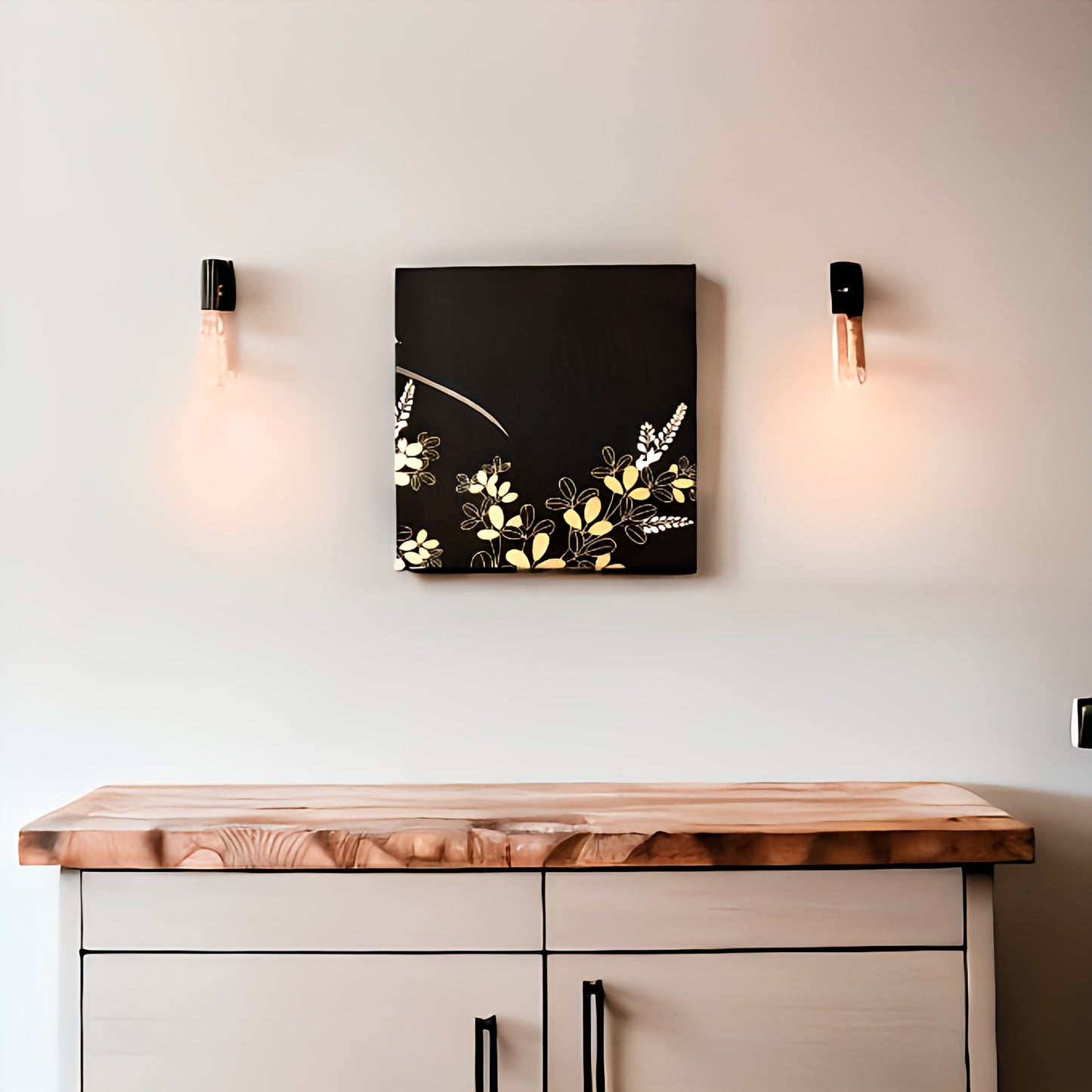 Elegant Ebony and Ivory Floral Art (006-FB)
