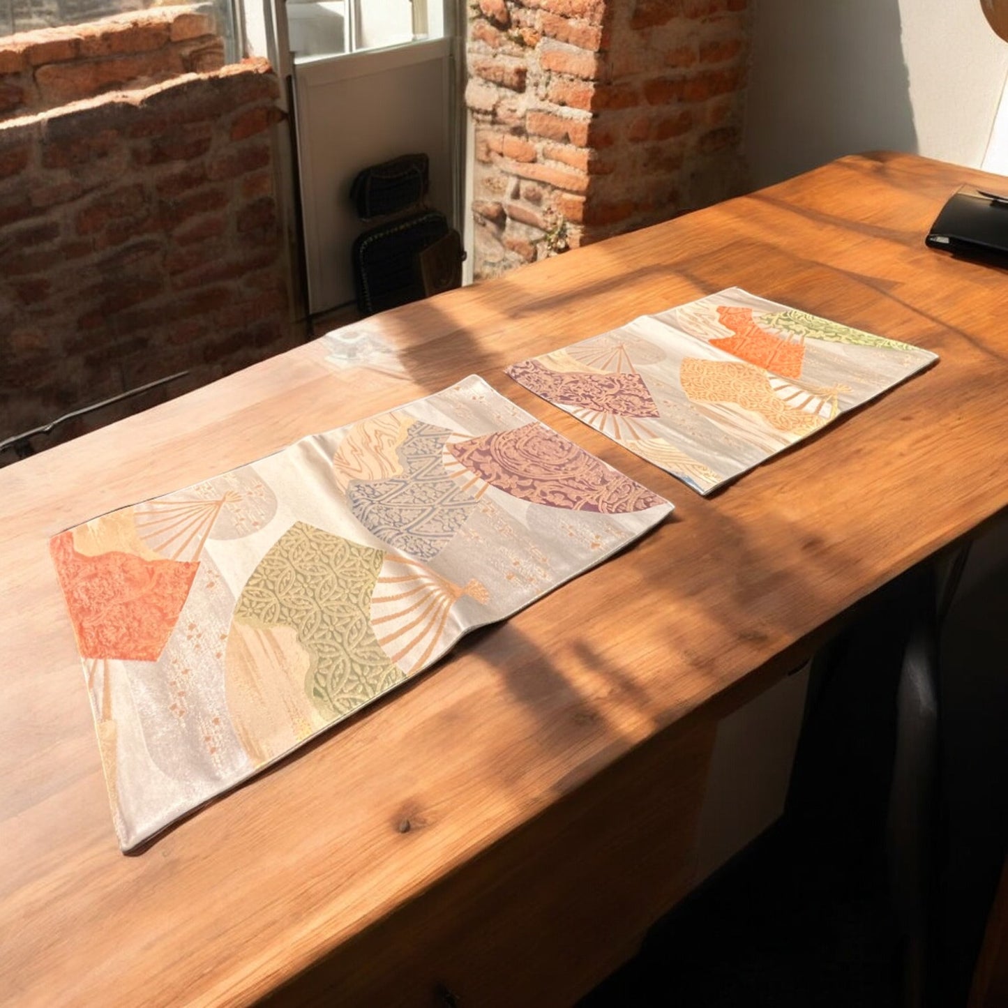 Elegant Table Runner with Subtle Fan Motifs and Soft Colors(008-TR)