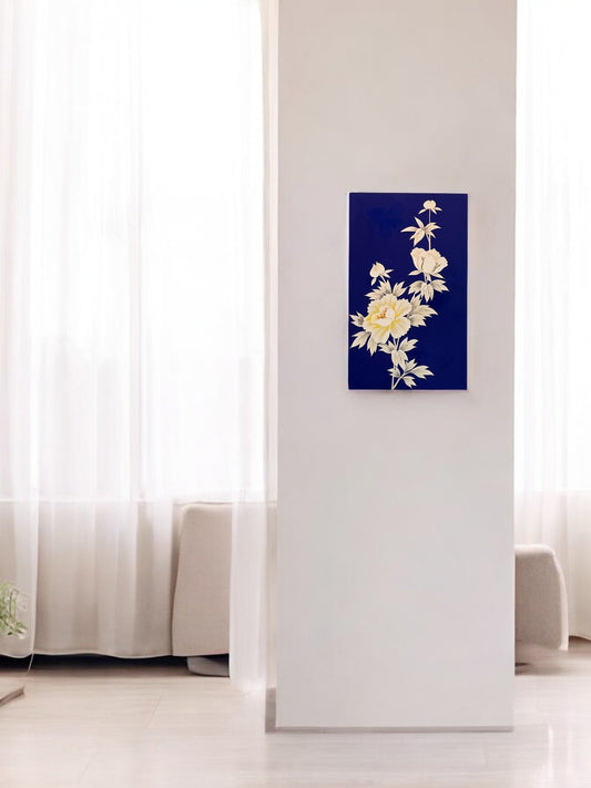 Elegant Peony Pattern Fabric Art in Rich Purple and Gold (001-FB)