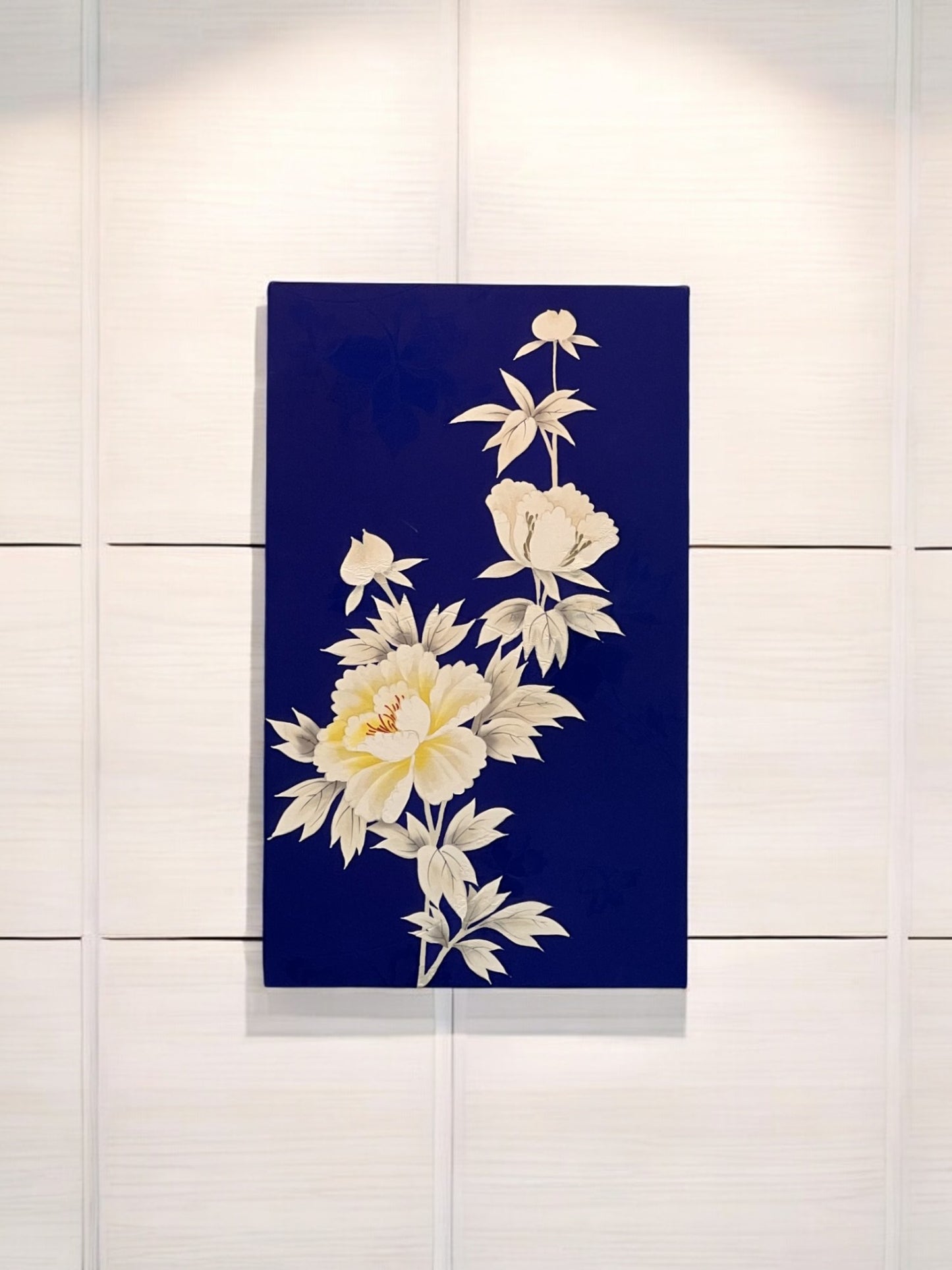 Elegant Peony Pattern Fabric Art in Rich Purple and Gold (001-FB)