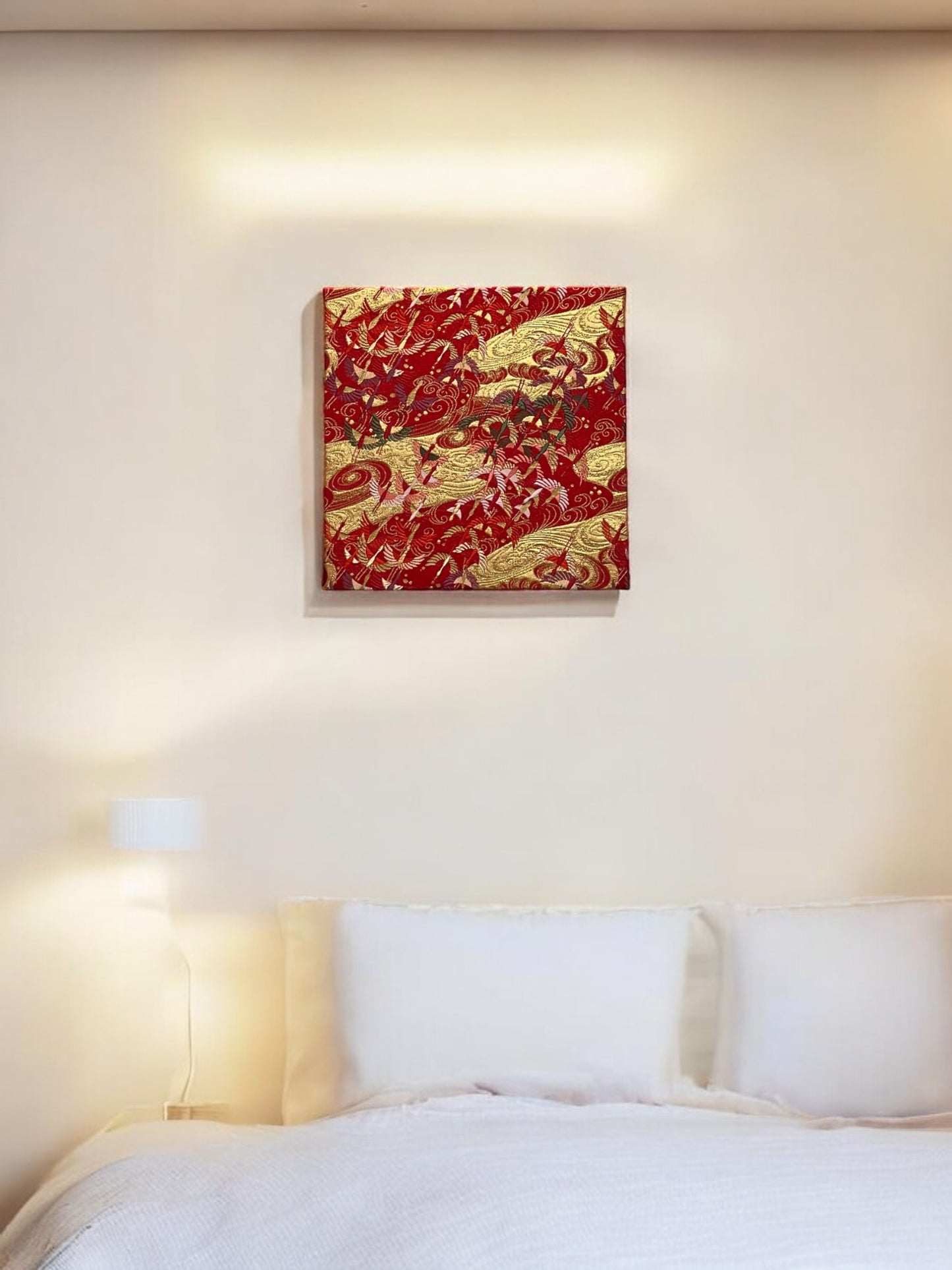 Vibrant Crimson and Gold Floral Artwork(008-FB)