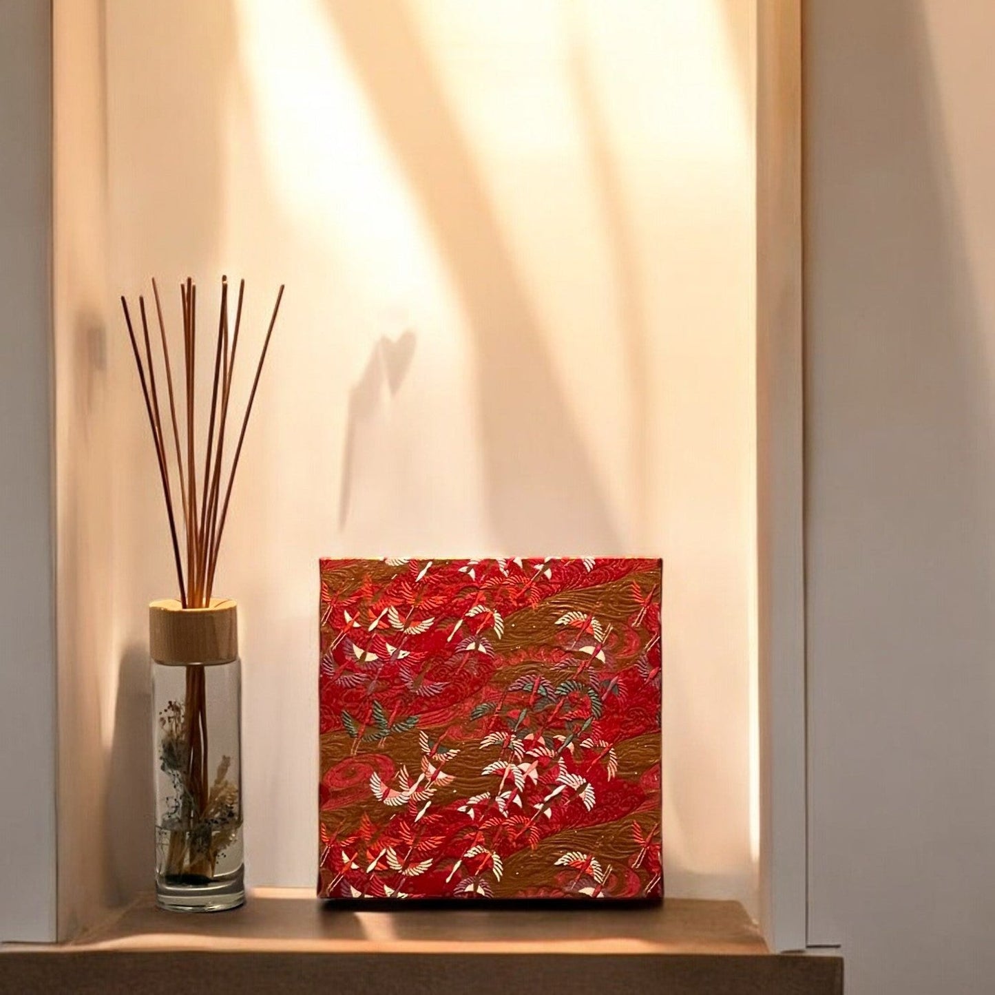 Vibrant Crimson and Gold Floral Artwork(008-FB)