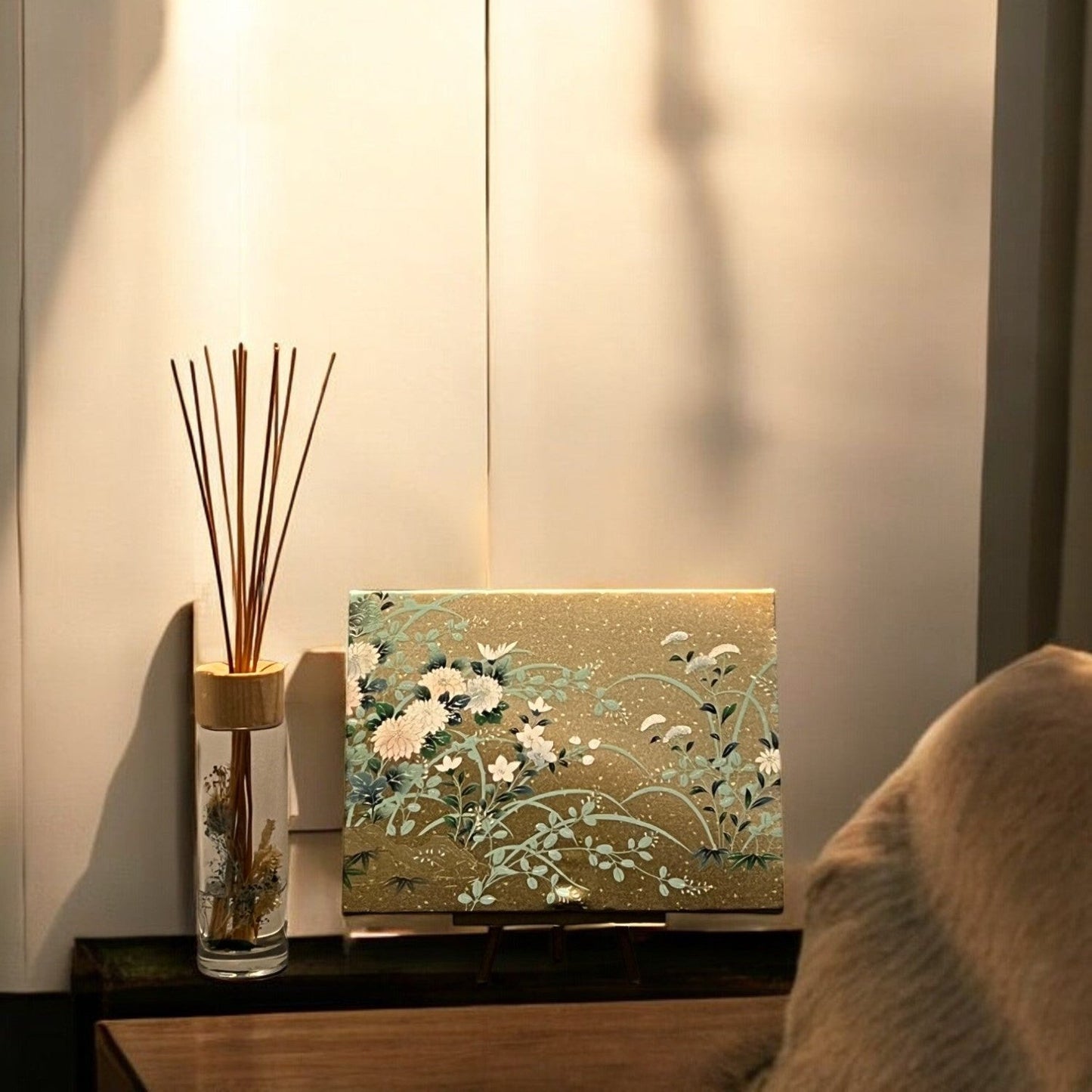 Fabric Board with Gold-Accented Floral and Bird Design in Nishijin Weave(009-FB)