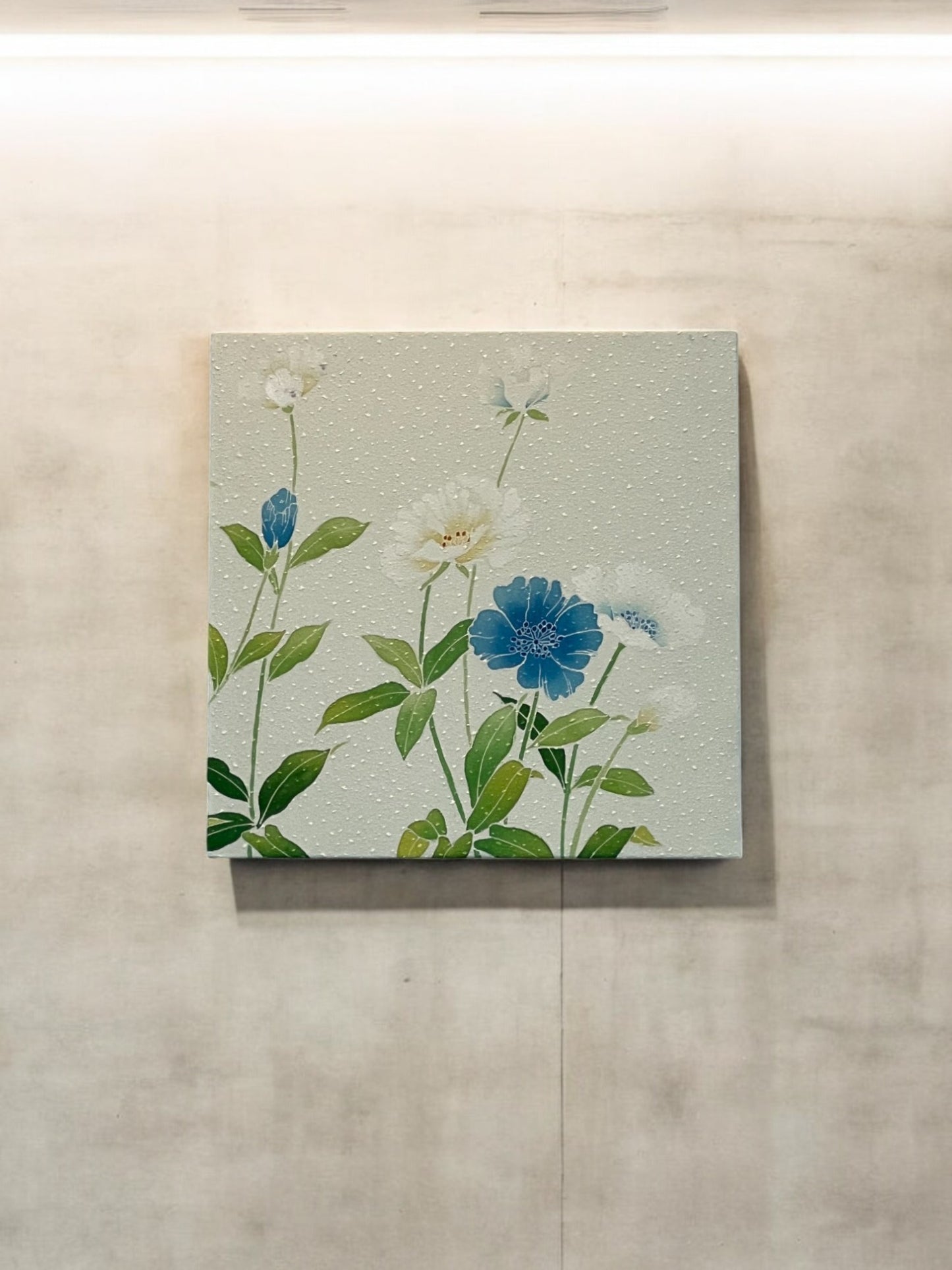 Nishijin-ori fabric board with blue and white flowers painted on a white background(012-FB)