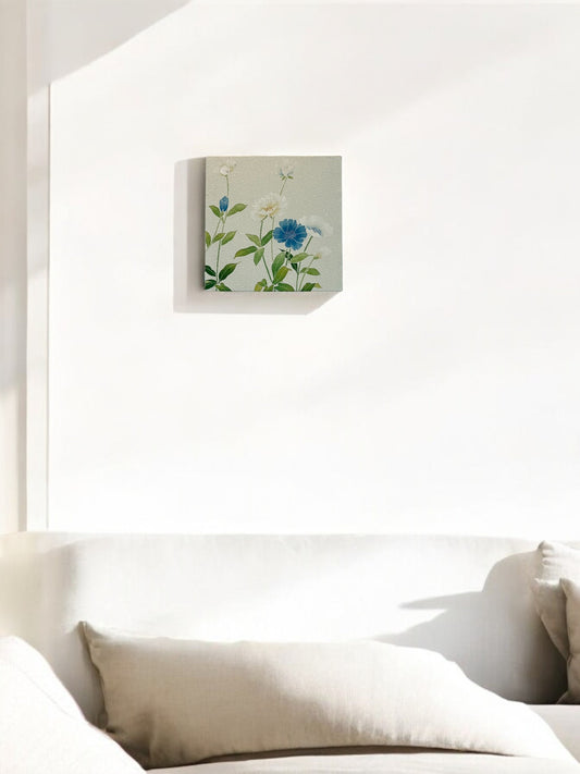 Nishijin-ori fabric board with blue and white flowers painted on a white background(012-FB)