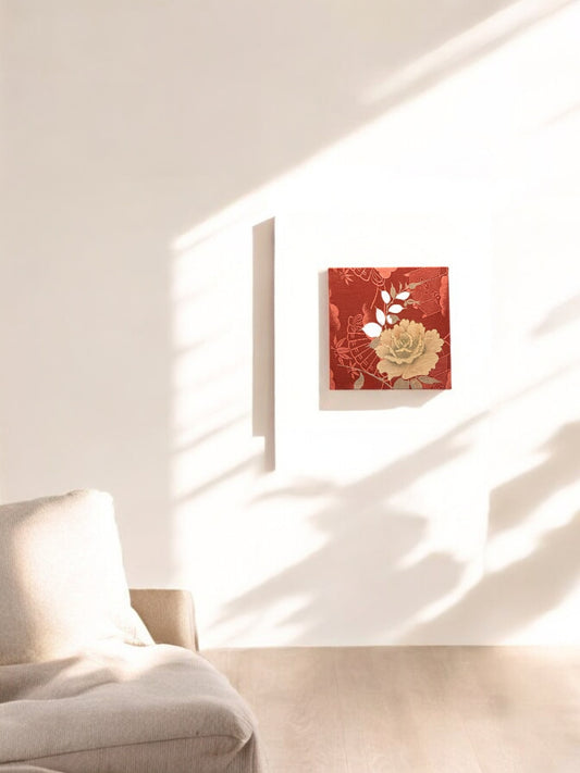 Crimson Fabric Board with a Golden Peony Motif (0015-FB)