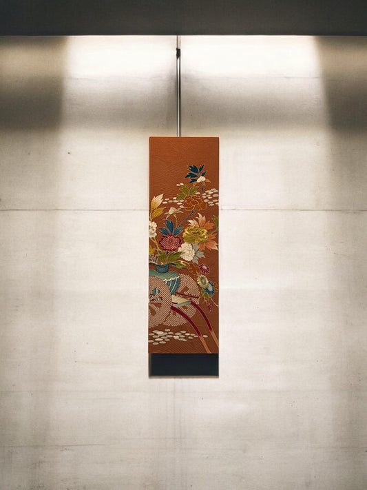 Fabric Board with an Elegant Floral Cart Motif on a Brown Background(017-FB)
