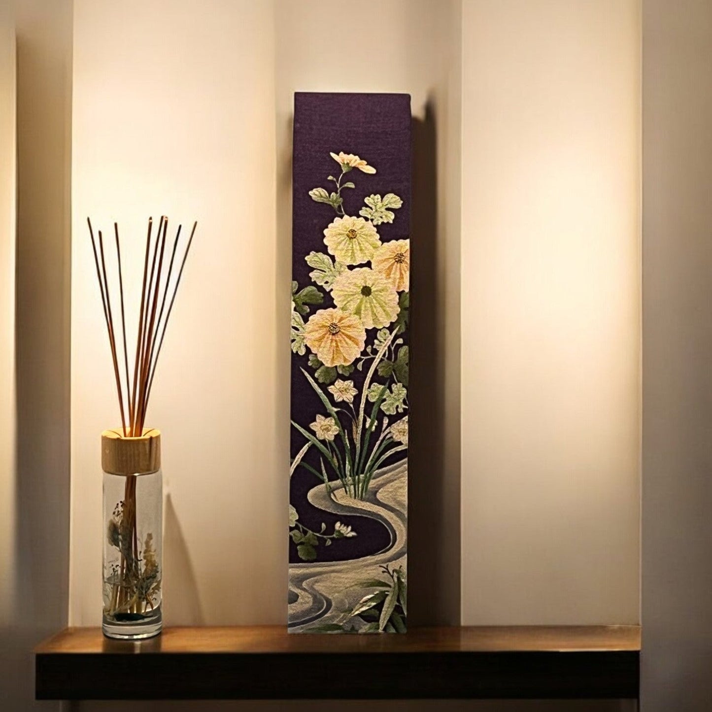 Fabric Board with White Flowers and Flowing River Motif on a Purple Background(018-FB)