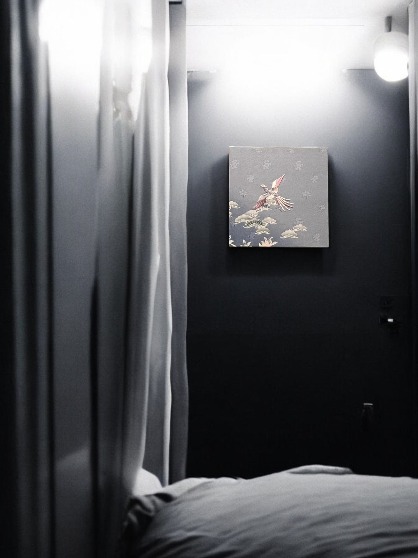 Fabric Board with a Soaring Phoenix Motif on a Gray Background(019-FB)