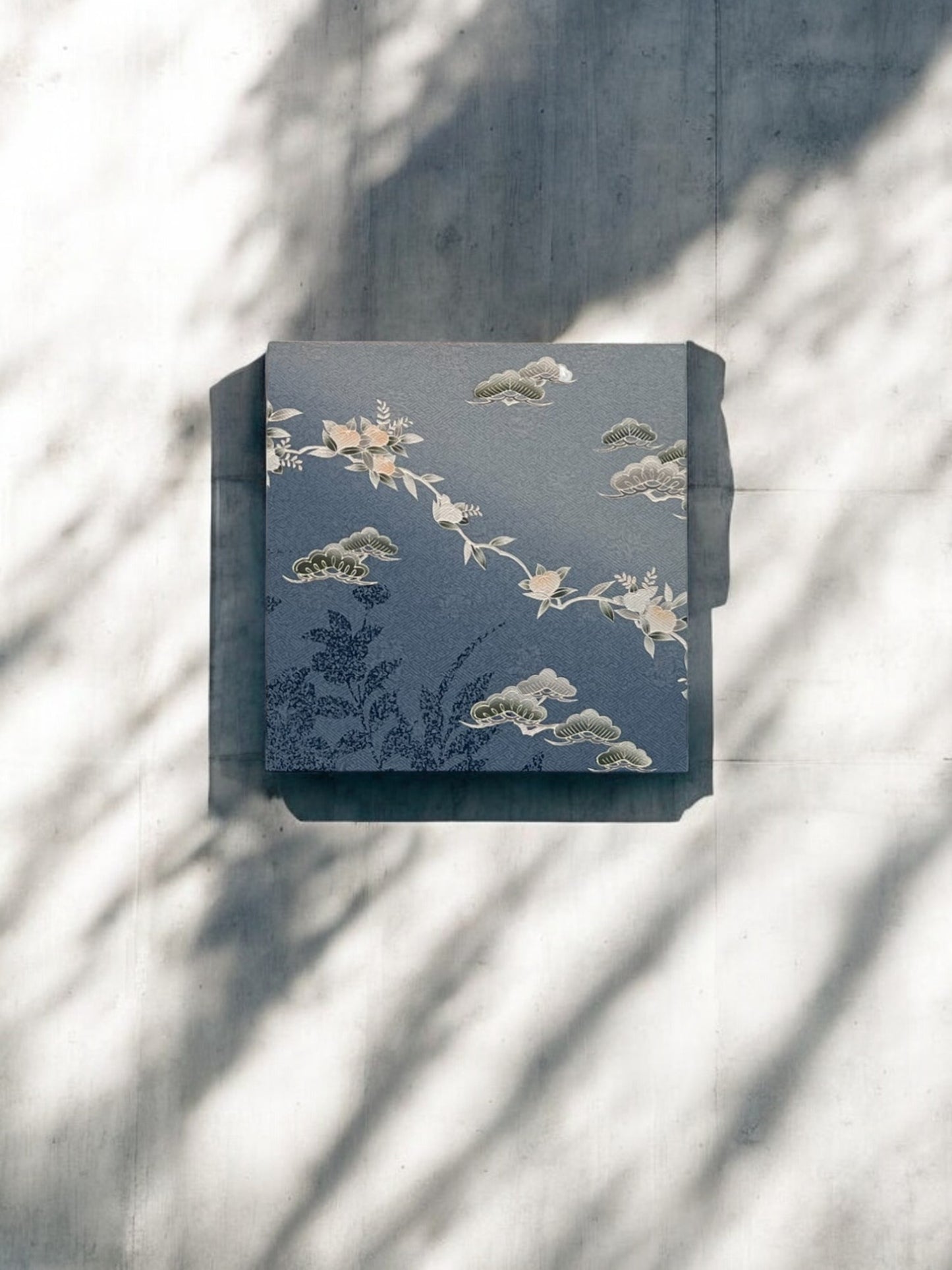 Fabric Board with White Flowers and Green Trees on a Blue Background(020-FB)