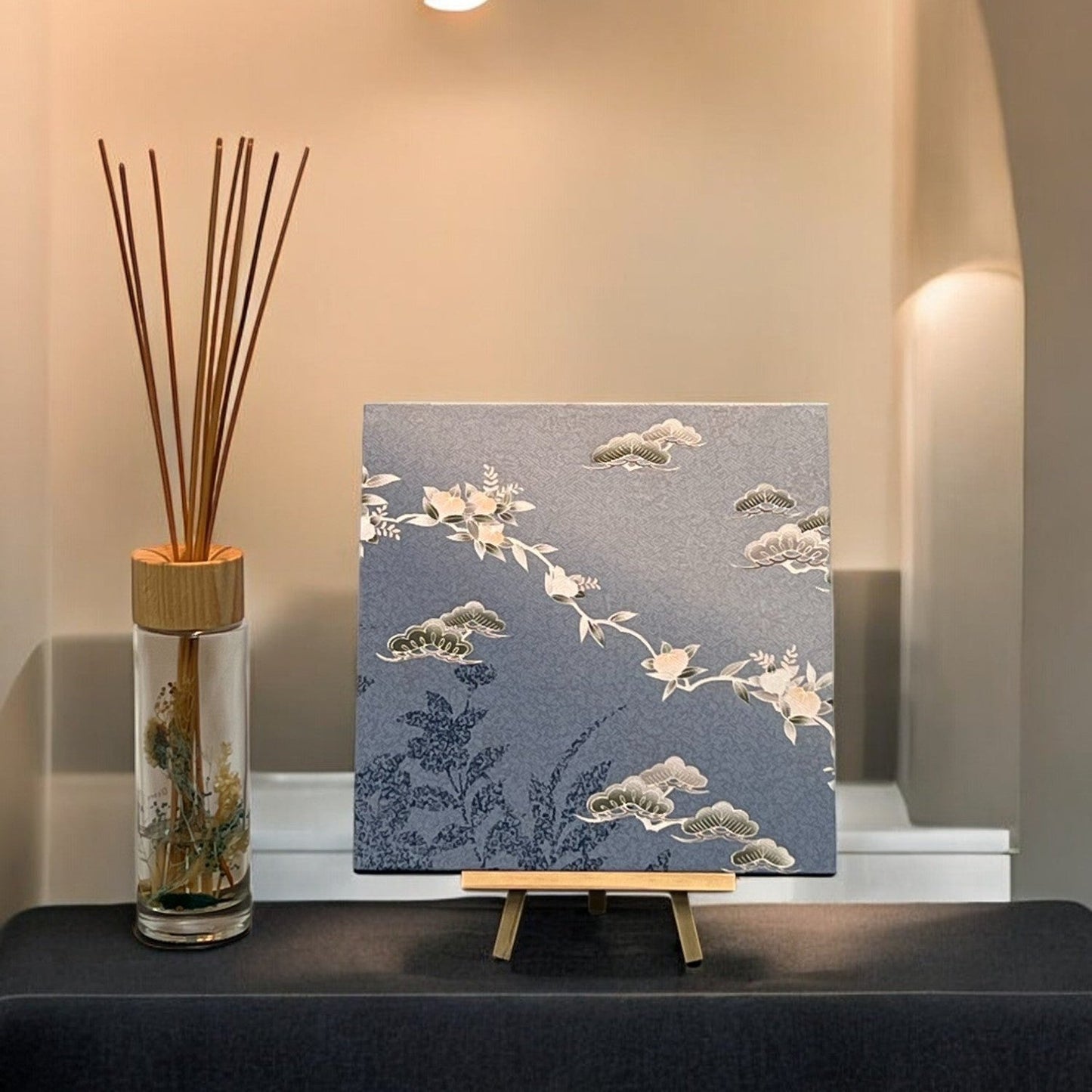 Fabric Board with White Flowers and Green Trees on a Blue Background(020-FB)