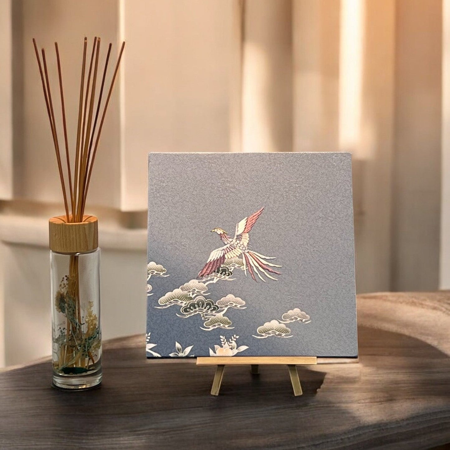 Fabric Board with a Soaring Phoenix Motif on a Gray Background(019-FB)