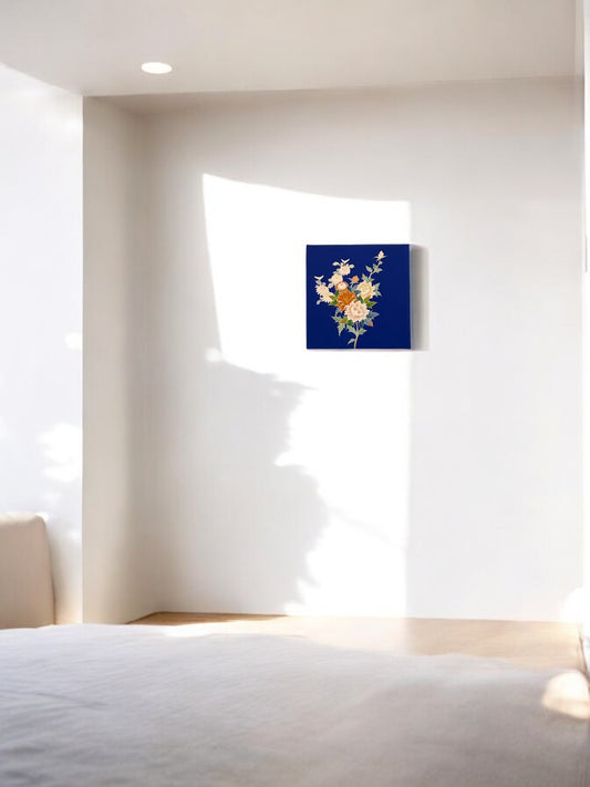Fabric Board with a Vibrant Bouquet Design on a Blue Background(021-FB)