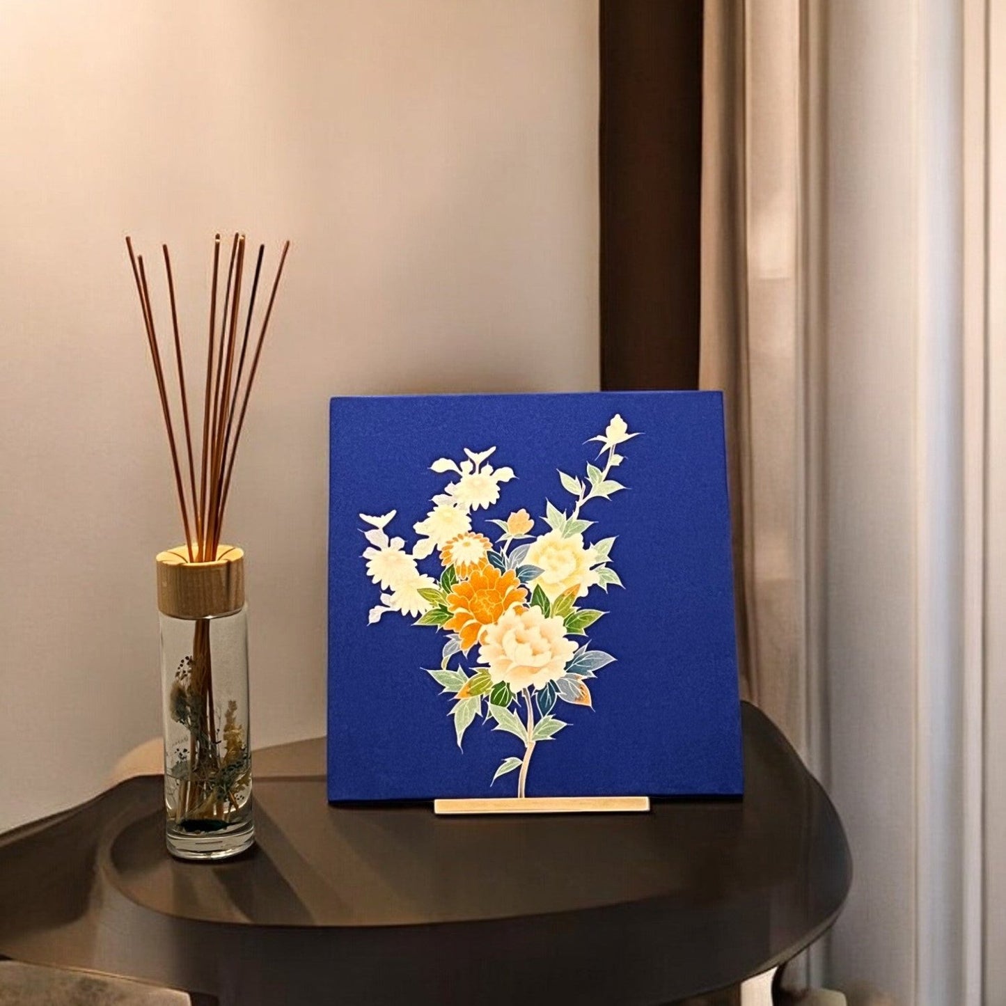 Fabric Board with a Vibrant Bouquet Design on a Blue Background(021-FB)