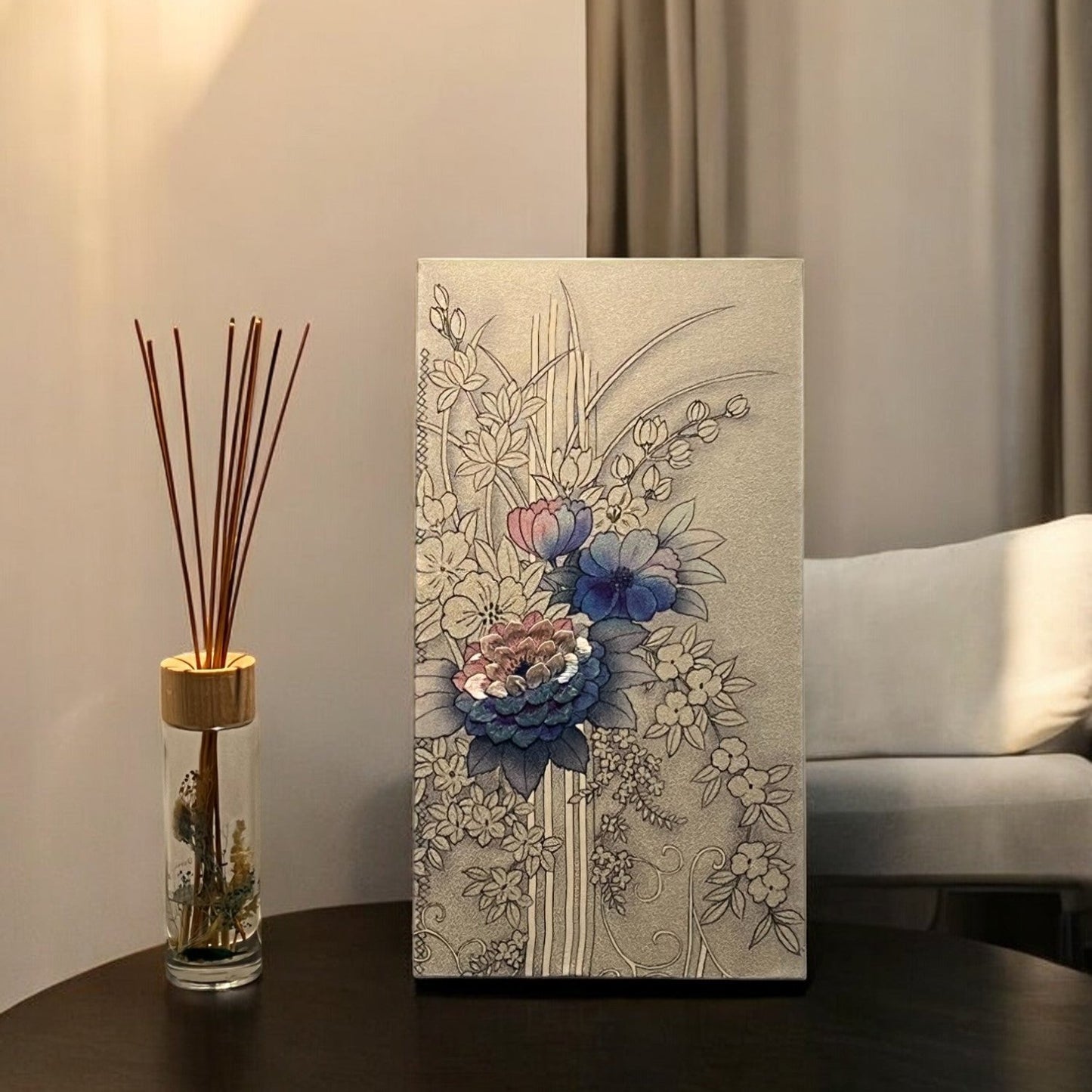 Fabric Board with Blooming Blue and Purple Flowers on a White Background(024-FB)