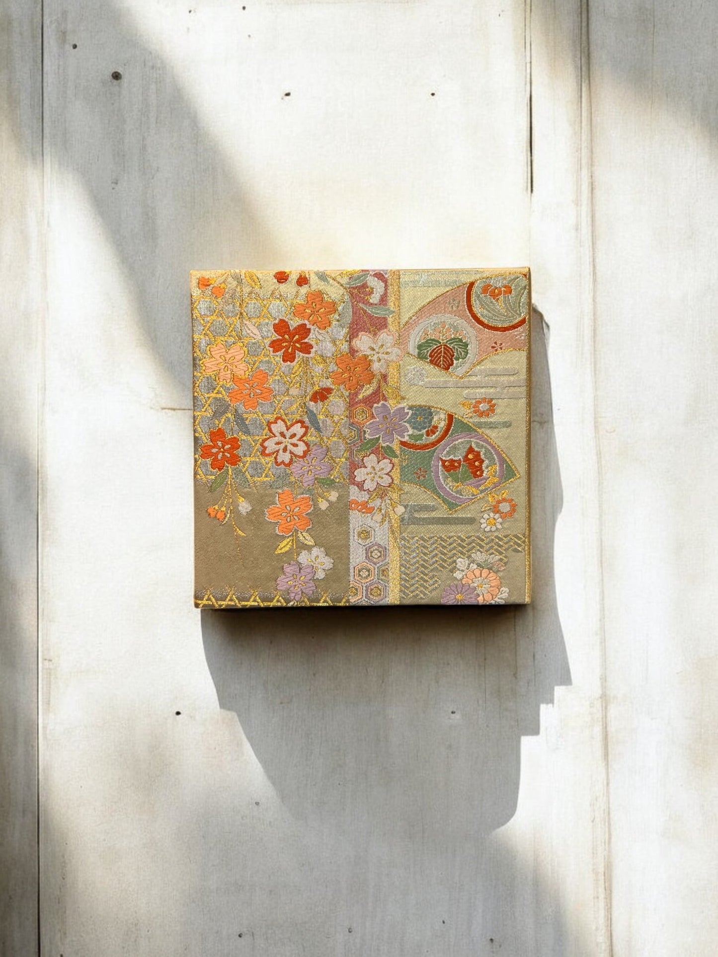 Fabric Board with Vibrant Cherry Blossoms and Traditional Patterns on a Golden Background(023-FB)