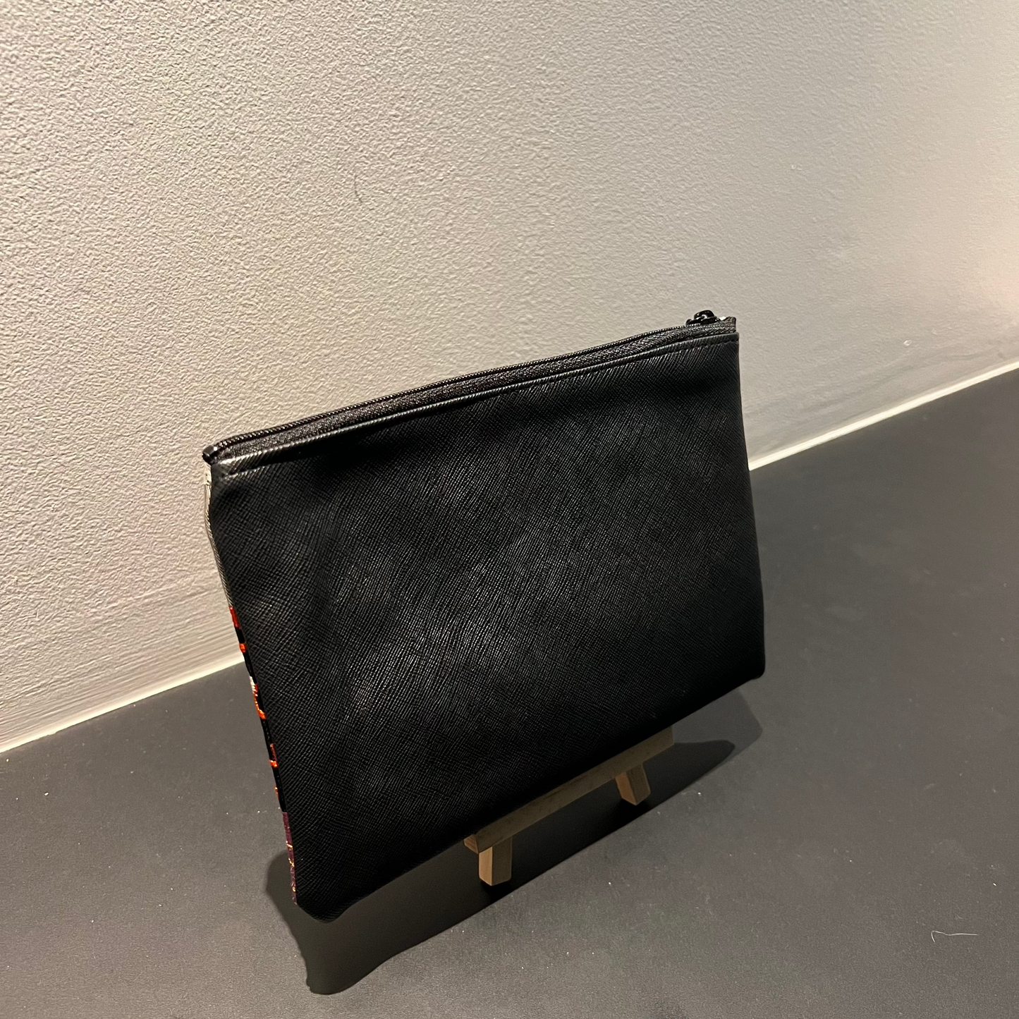 Elegant Black Pouch with Vibrant Peony Design(001-P)