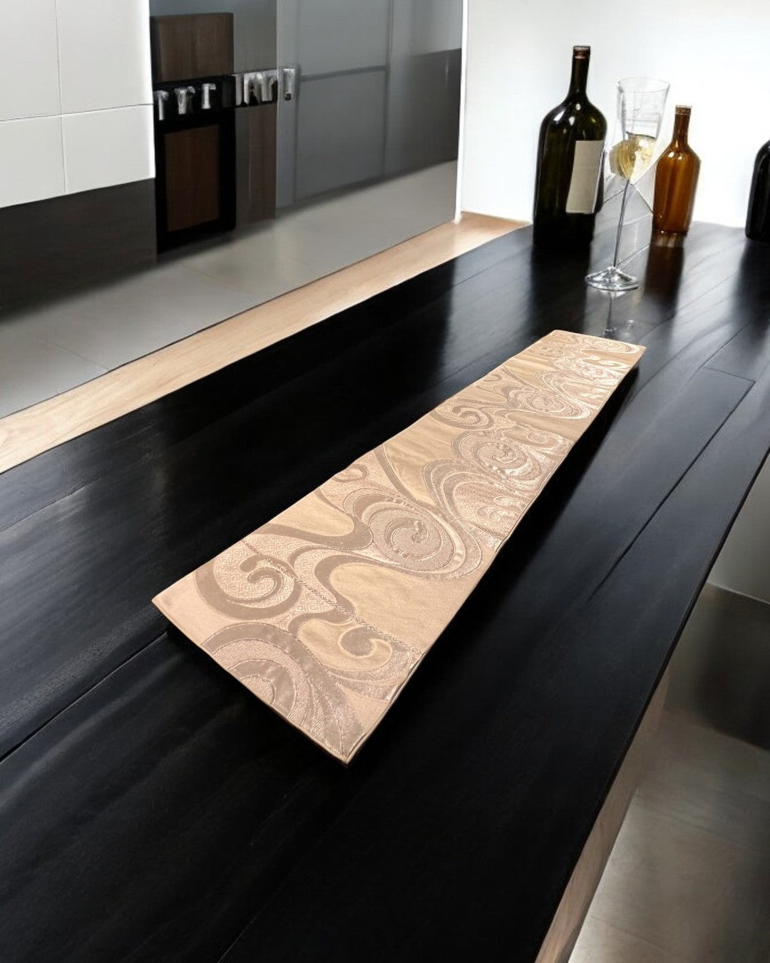 Elegant Silver Table Runner with Flowing Wave Pattern(006-TR)