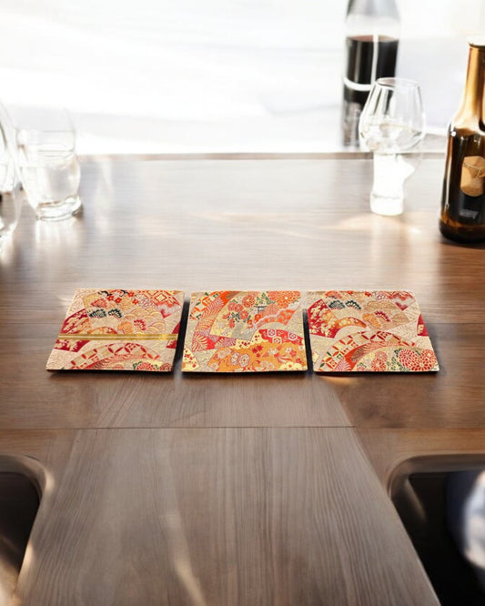 Red and Gold Table Mat Set with Elegant Japanese Patterns(003-TR)