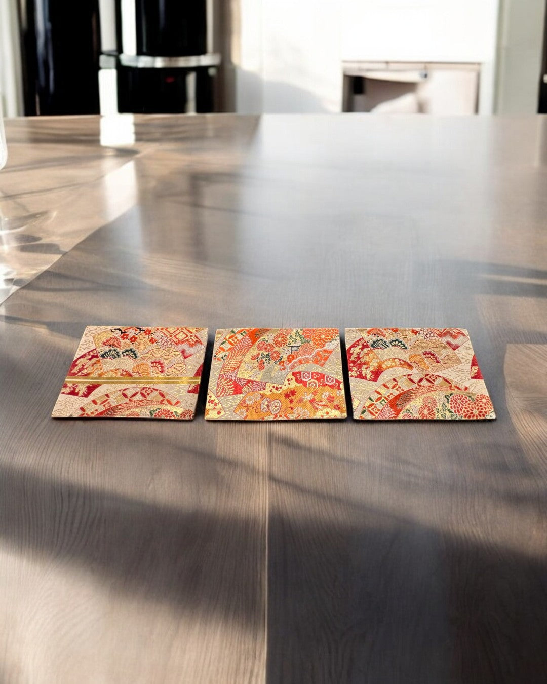 Red and Gold Table Mat Set with Elegant Japanese Patterns(003-TR)