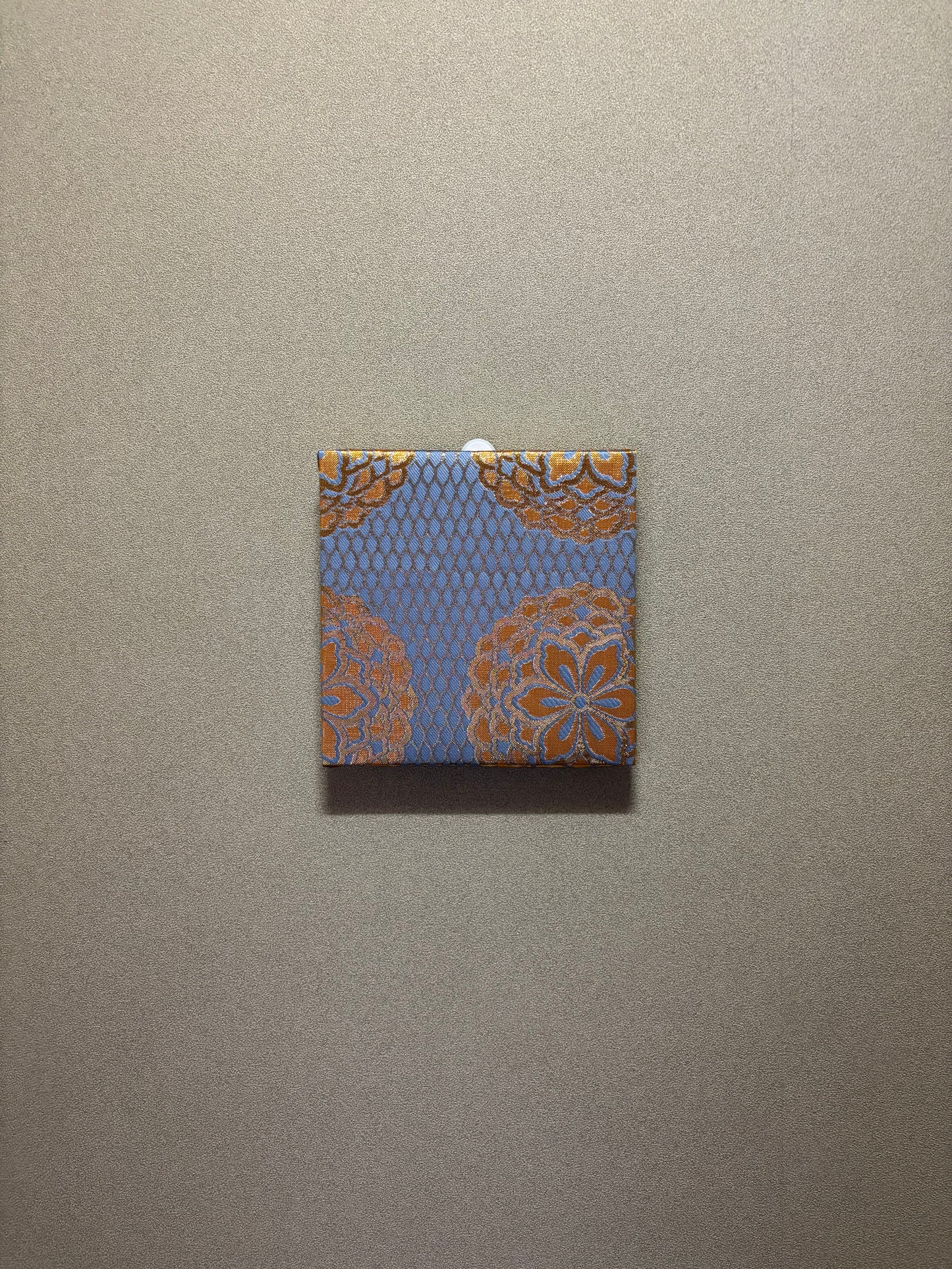 Nishijin Fabric Art Board - Vintage Kyoto Textile Wall Decor | Blue & Gold Floral Pattern (025-FB)
