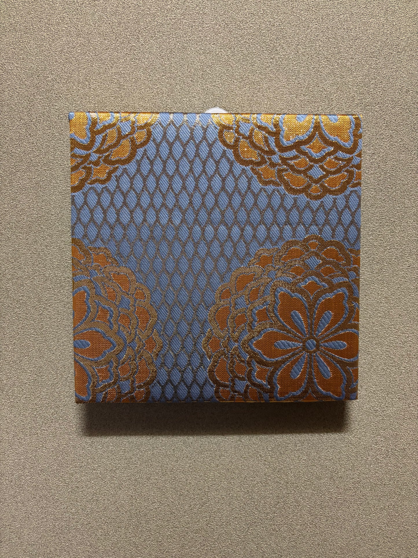 Nishijin Fabric Art Board - Vintage Kyoto Textile Wall Decor | Blue & Gold Floral Pattern (025-FB)
