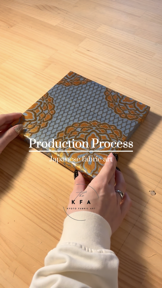 Nishijin Fabric Art Board - Vintage Kyoto Textile Wall Decor | Blue & Gold Floral Pattern (025-FB)