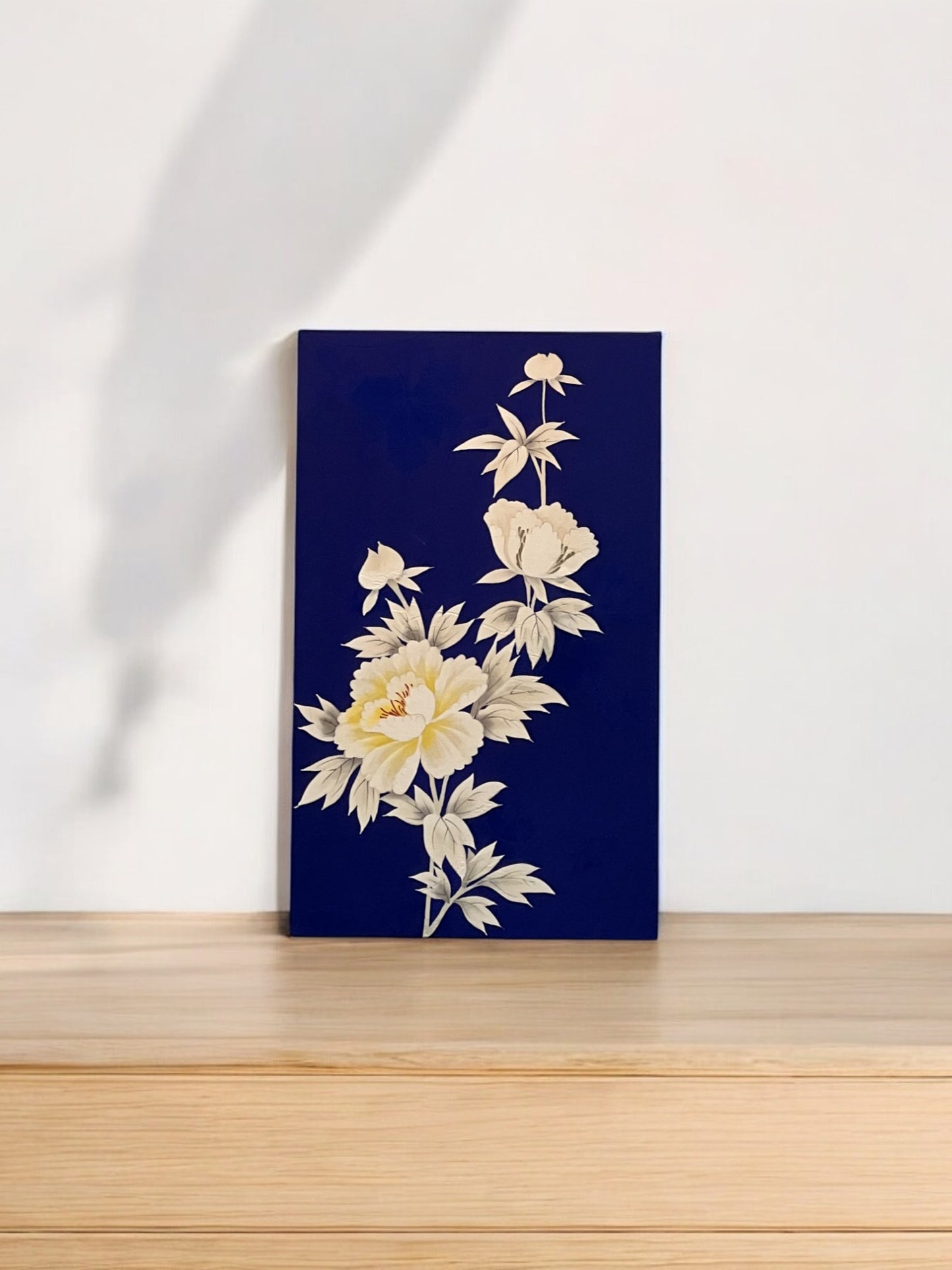 Elegant Kimono Fabric Wall Art - Handcrafted Floral Design on Midnight Blue