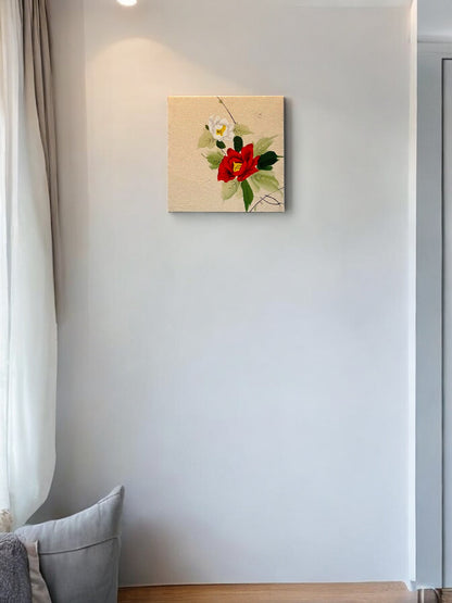 Elegant Floral Wall Art with Kimono Fabric Design – Handcrafted for Timeless Beauty