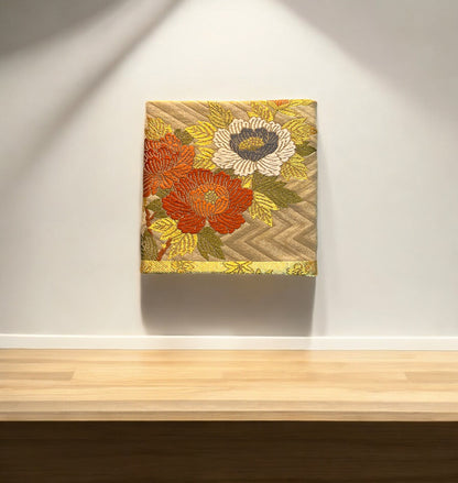 Traditional Kyoto Kimono Fabric Panel - Elegant Floral Wall Hanging