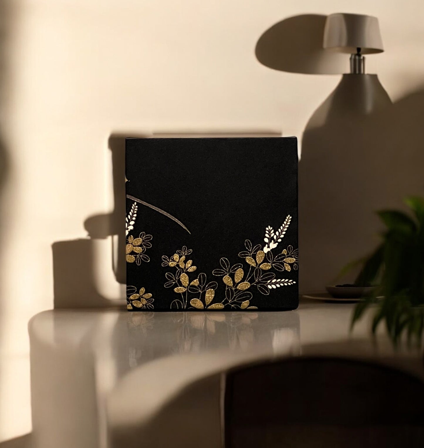 Kyoto Kimono Fabric Panel - Black and Gold Floral Wall Art