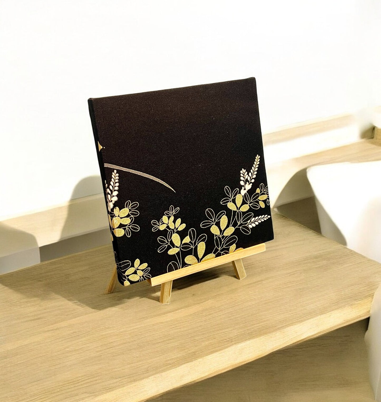 Kyoto Kimono Fabric Panel - Black and Gold Floral Wall Art