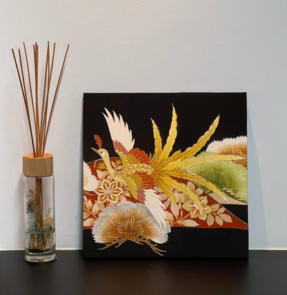 Kyoto Kimono Fabric Art Panel - Majestic Phoenix Design in Vibrant Colors