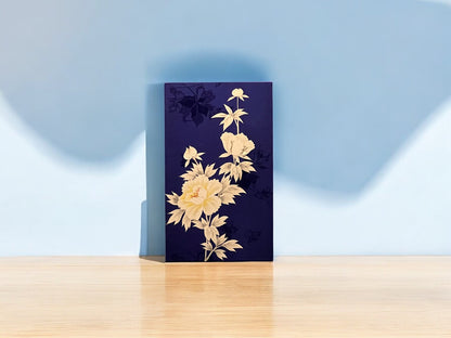 Elegant Kimono Fabric Wall Art - Handcrafted Floral Design on Midnight Blue