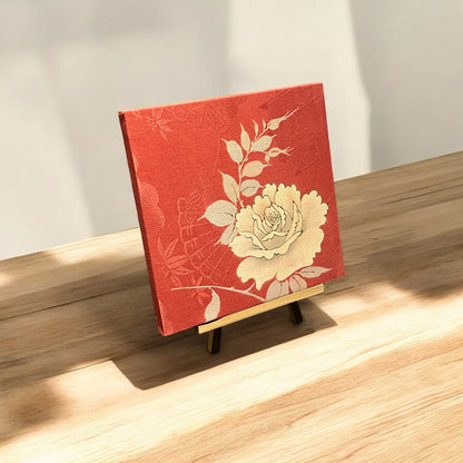 Crimson Fabric Board with a Golden Peony Motif (0015-FB)