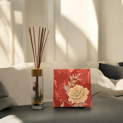 Crimson Fabric Board with a Golden Peony Motif (0015-FB)