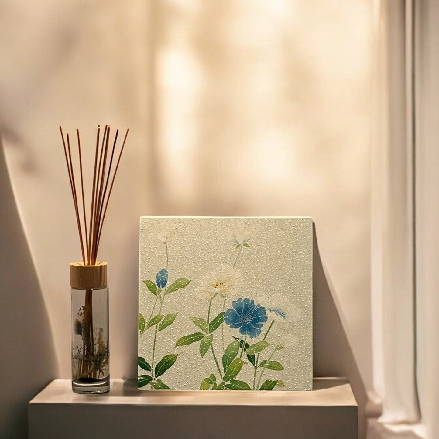 Nishijin-ori fabric board with blue and white flowers painted on a white background（012-FB）