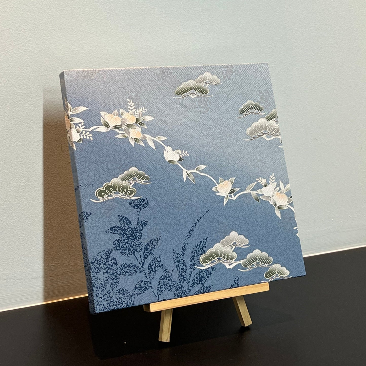 Fabric Board with White Flowers and Green Trees on a Blue Background（020-FB）